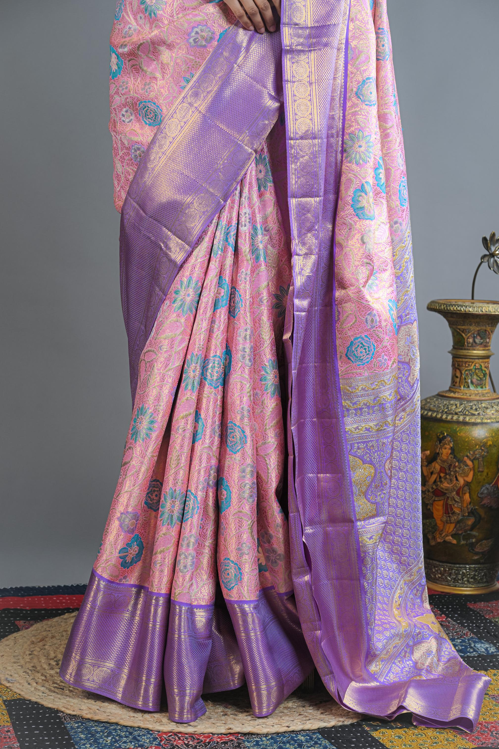 Image of Kanchipattu Light Pink Brocade Saree